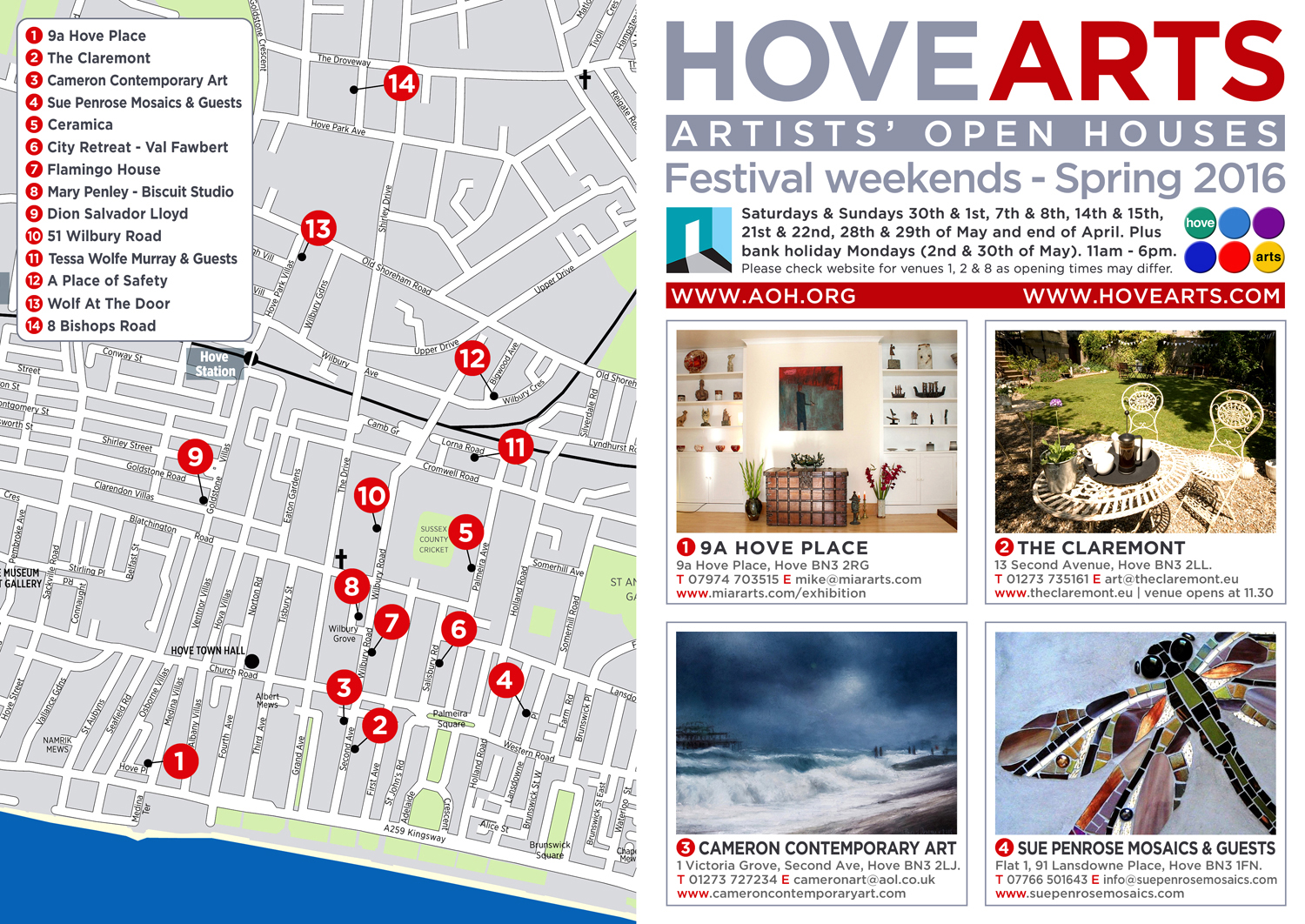 Hove Arts leaflet 2016 - outside - designed by Hook Web & Print
