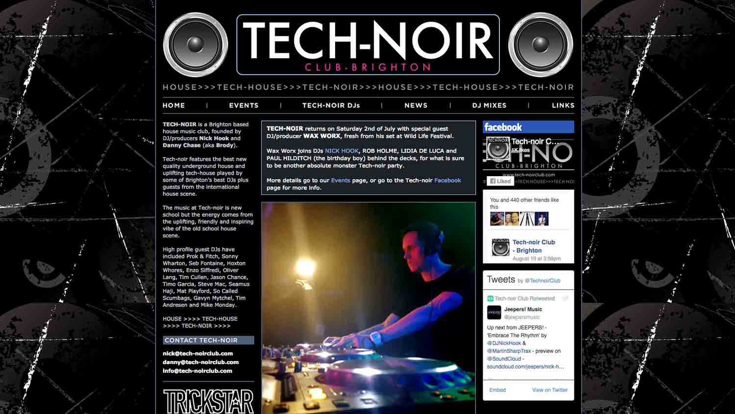 Tech-noir Club website - designed by Hook Web & Print
